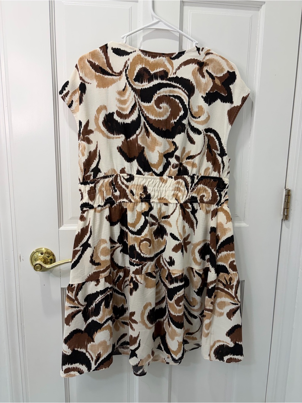Chetta B Brown and Cream Floral V-Neck Drawstring Tunic - Picture 4 of 5